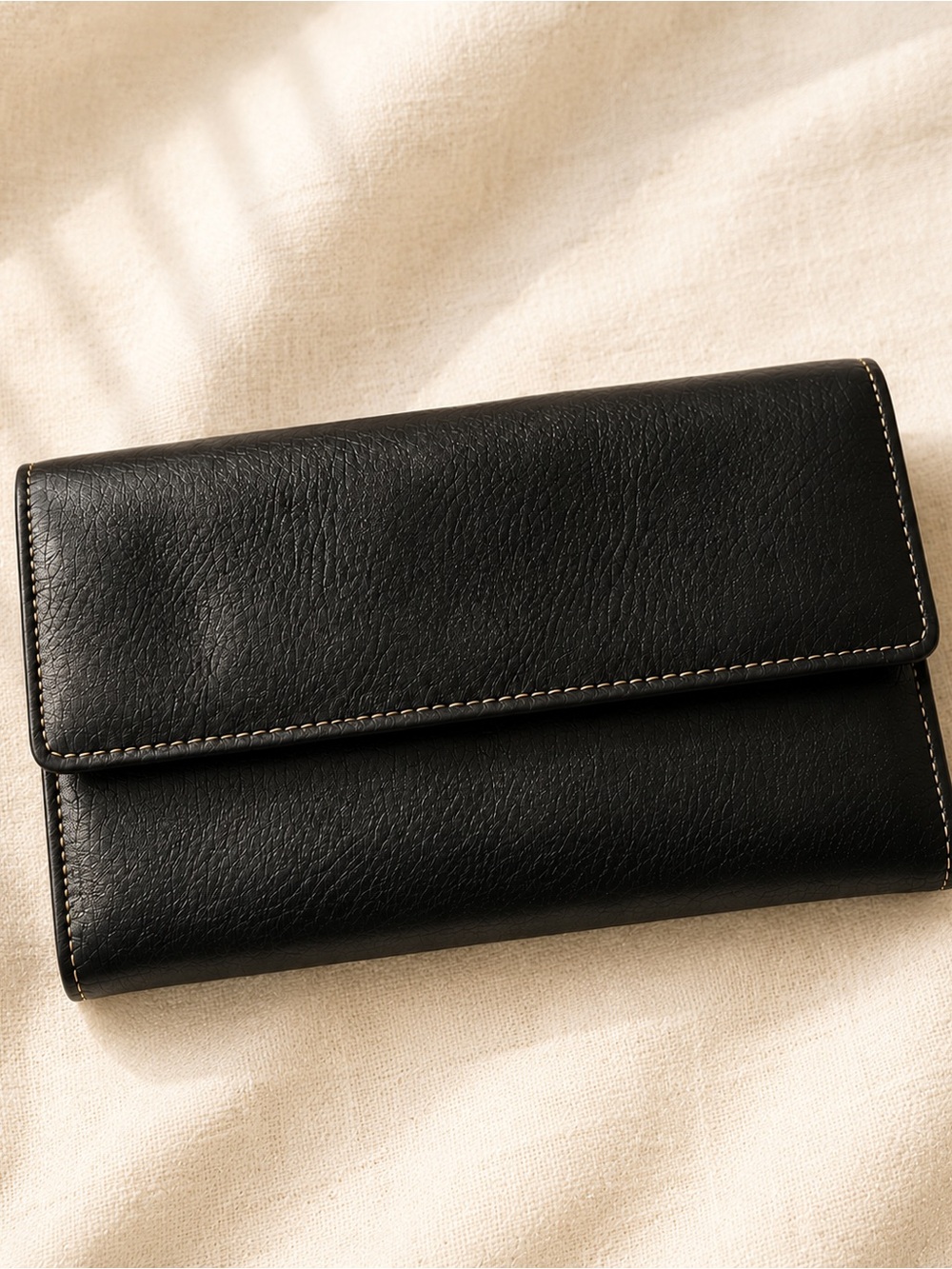 Genuine Leather Black Checkbook Wallet Organizer Snap Closure